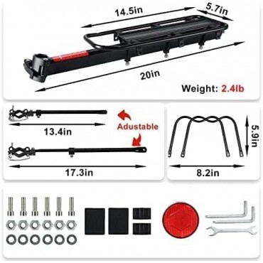ZTZ Rear Bike Rack Aluminum Alloy Bike Rack for Back of Bike (110-165lbs Capacity)- Adjustable Quick Release Bicycle Cargo Rack, Easy Installation